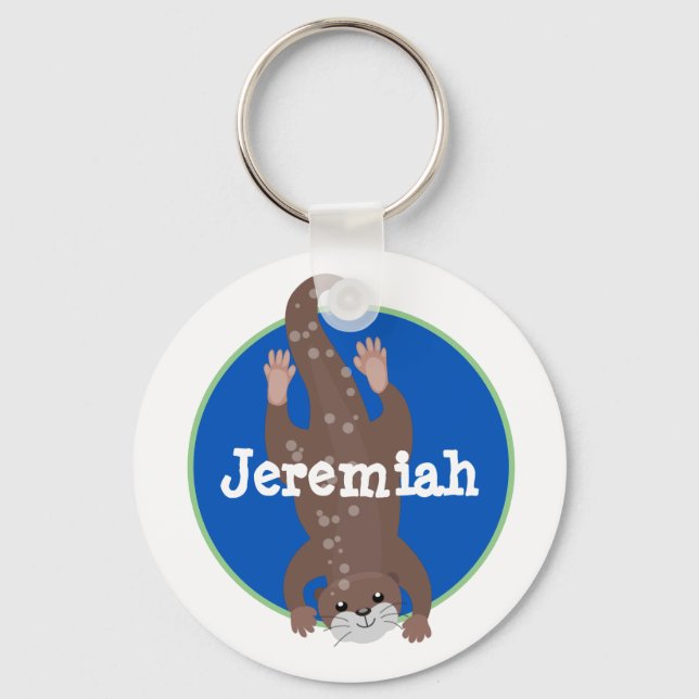Cute otter diving cartoon illustration keychain (Front)
