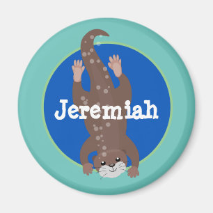 Cute otter diving cartoon illustration magnet