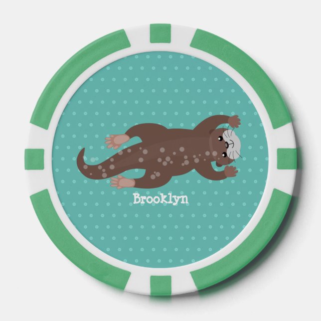 Cute otter diving cartoon illustration poker chips (Front)