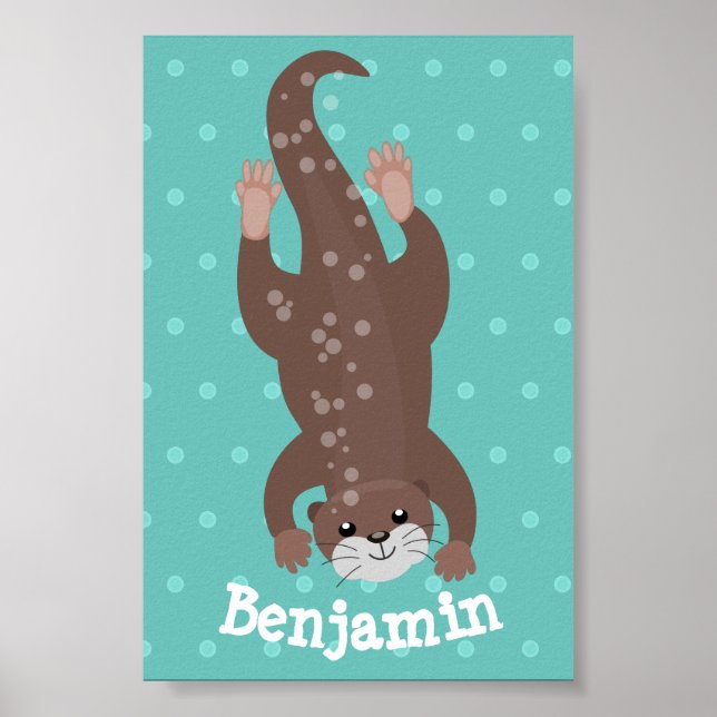 Cute otter diving cartoon illustration poster (Front)