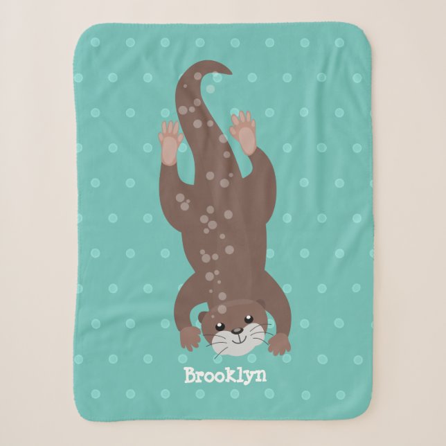 Cute otter diving cartoon illustration sherpa blanket (Front)