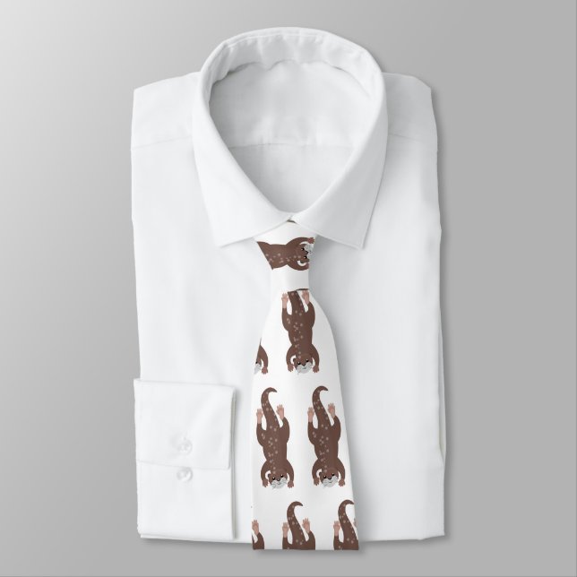 Cute otter diving cartoon illustration tie (Tied)