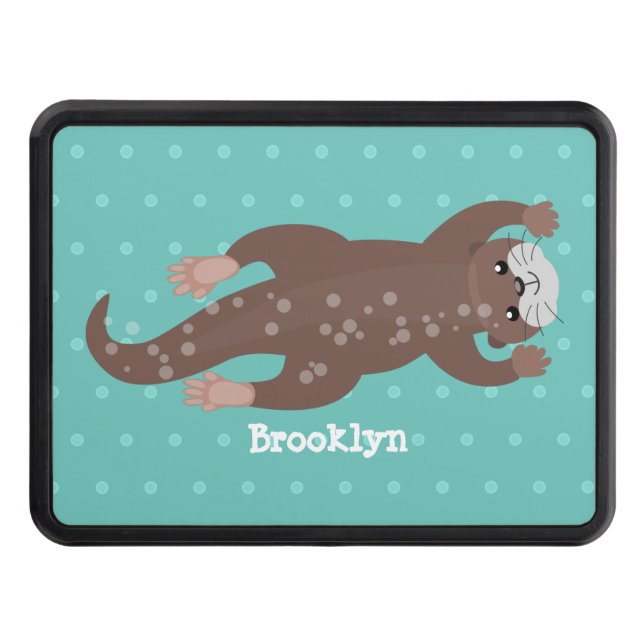 Cute otter diving cartoon illustration trailer hitch cover (Front)