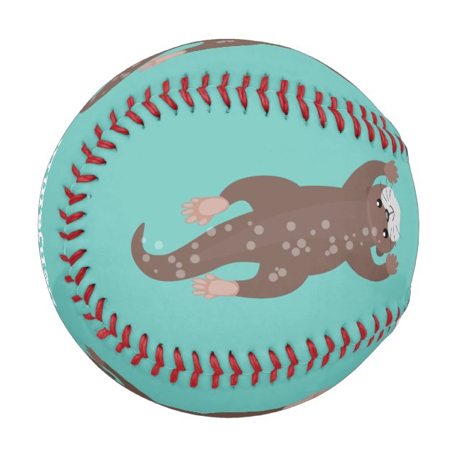 Cute otter diving on teal cartoon illustration baseball (Front Left)