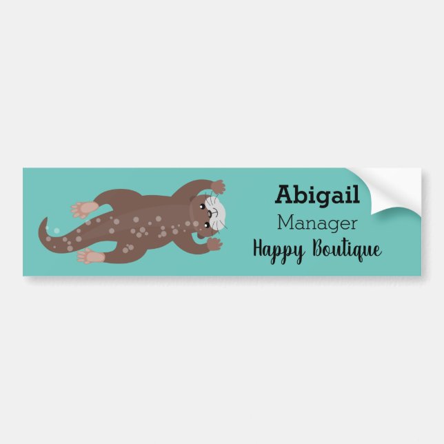 Cute otter diving on teal cartoon illustration  bumper sticker (Front)
