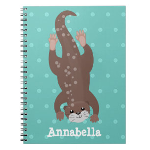 Cute otter diving on teal cartoon illustration notebook