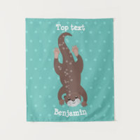 Cute otter diving on teal cartoon illustration
