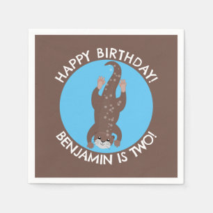 Cute otter diving personalized cartoon birthday napkin