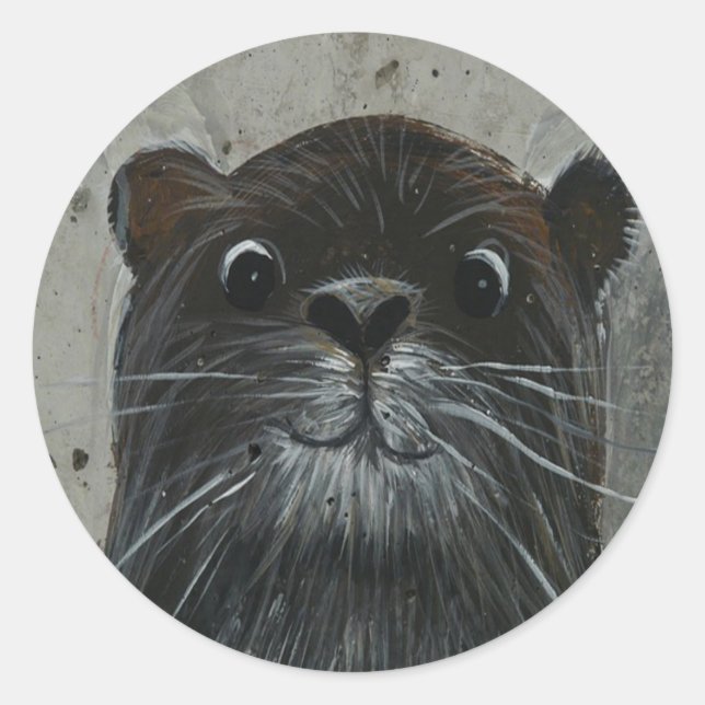 Cute Otter Face Classic Round Sticker (Front)