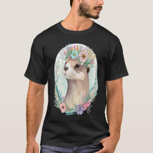 Cute Otter Flower Crown Floral Animal T-Shirt