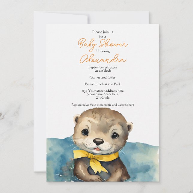 Cute Otter Genre Neutre Baby shower Invitation (Devant)