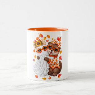 Cute Otter Ghost Halloween Fall Autumn  Two-Tone Coffee Mug