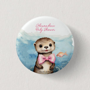 Cute Otter Girl Baby Shower 1 Inch Round Button