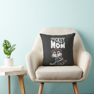 Cute Otter Hockey Mom - Fun Sports Animal Graphic Throw Pillow