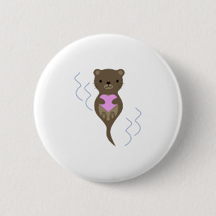 Cute Otter Hugging a Pink Heart 2 Inch Round Button