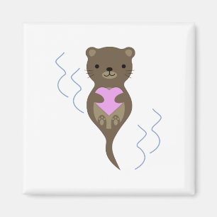 Cute Otter Hugging a Pink Heart Magnet