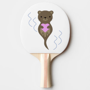 Cute Otter Hugging a Pink Heart Ping Pong Paddle