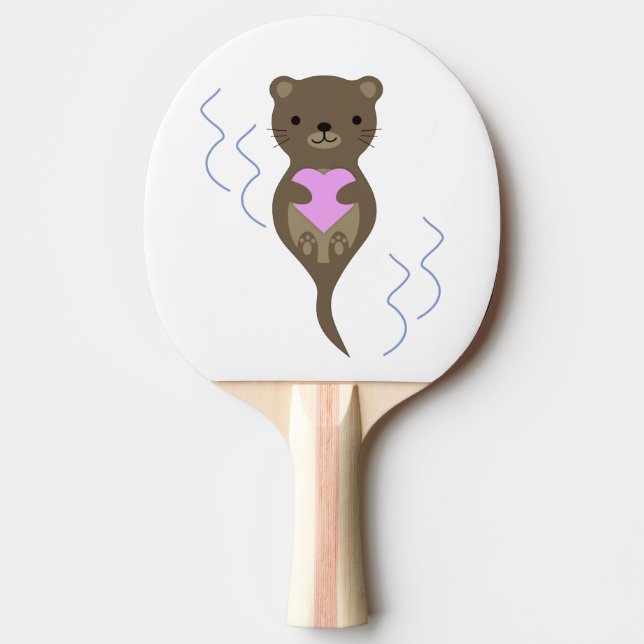 Cute Otter Hugging a Pink Heart Ping Pong Paddle (Front)