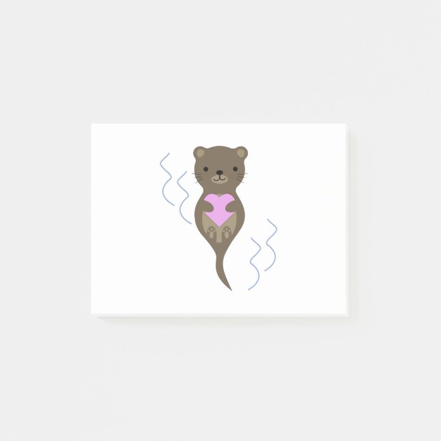 Cute Otter Hugging a Pink Heart Post-it Notes (Front)