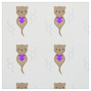 Cute Otter Hugging a Purple Heart Fabric