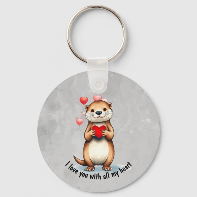 Cute Otter I love YOU with all my Heart Keychain (Front)