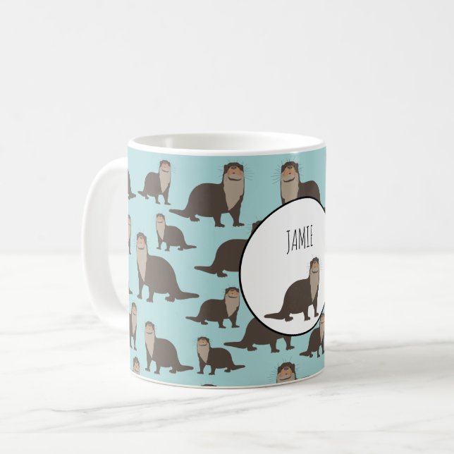 Cute Otter Illustration Pattern Coffee Mug (Front Left)