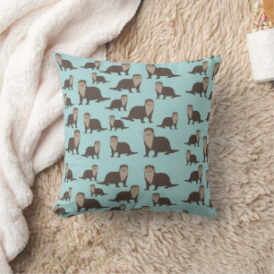 Cute Otter Illustration Pattern Throw Pillow