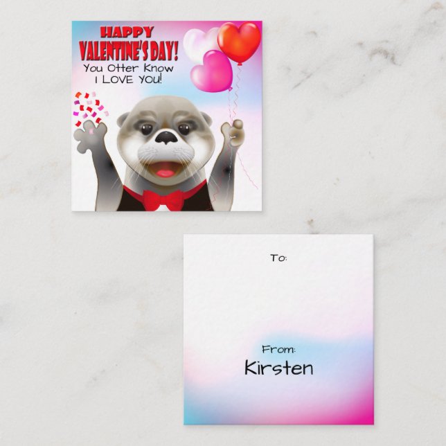 Cute Otter in Tuxedo | Classroom Valentine's Day Card (Front/Back)