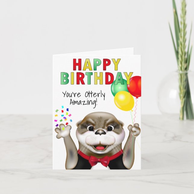 Cute Otter in Tuxedo Happy Birthday Card (Front)