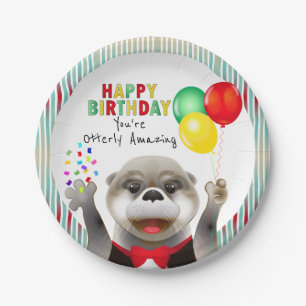 Cute Otter in Tuxedo Happy Birthday Paper Plate