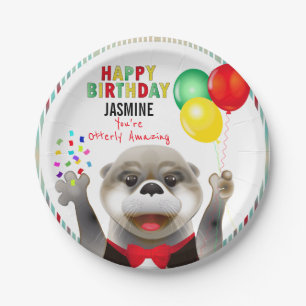 Cute Otter in Tuxedo Happy Birthday Paper Plate