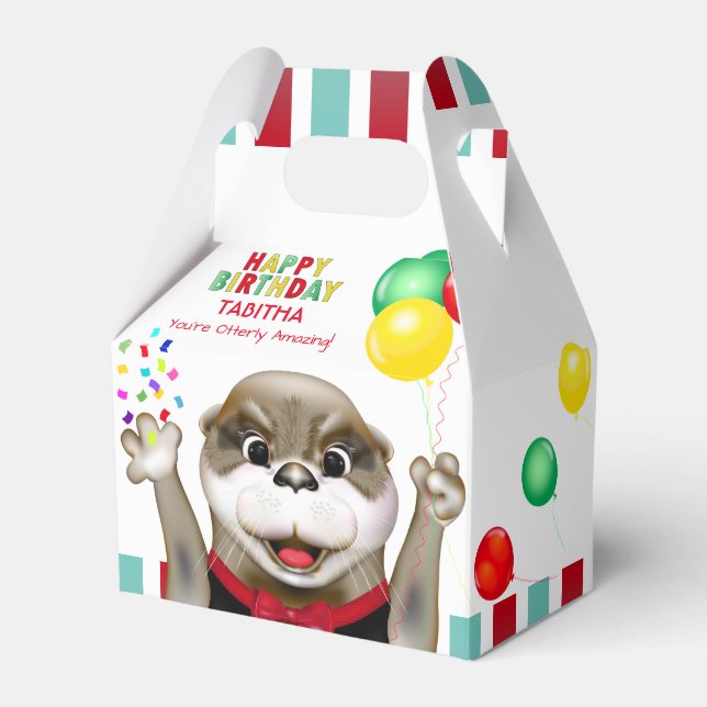Cute Otter in Tuxedo | Kids Birthday Party Favor Box (Front Side)