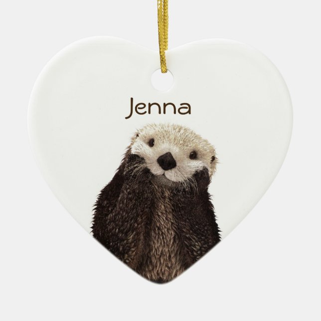 Cute Otter in Water Ceramic Ornament (Front)