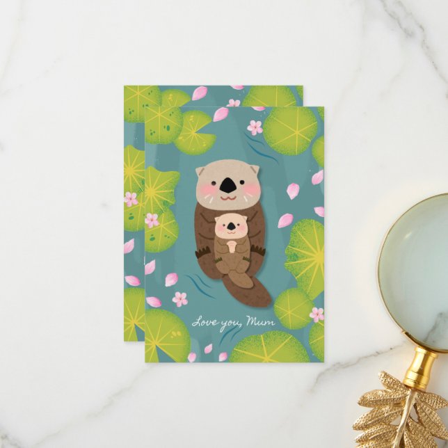 Cute Otter Mother’s Day Card – Love You Mum (Front/Back In Situ)