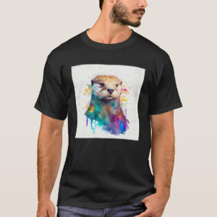 Cute Otter Paint Splatter Illustration Colorful Wa T-Shirt