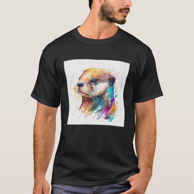 Cute Otter Paint Splatter Illustration Colorful Wa T-Shirt (Front)