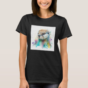 Cute Otter Paint Splatter Illustration Colorful Wa T-Shirt