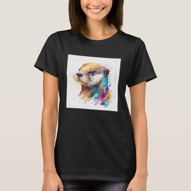 Cute Otter Paint Splatter Illustration Colorful Wa T-Shirt (Front)