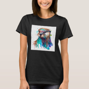 Cute Otter Paint Splatter Illustration Colourful W T-Shirt