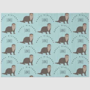 Cute Otter Pattern Custom Name Birthday Tissue Paper
