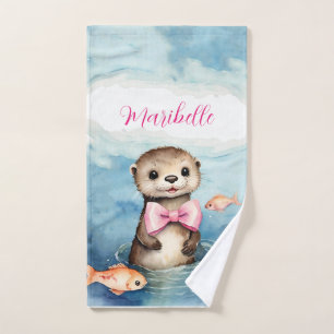 Cute Otter Personalized Girl Bath Towel Set