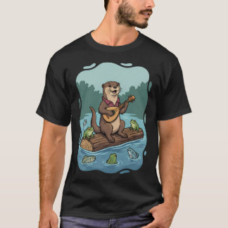 Cute Otter Playing Mandolin River Friends T-Shirt