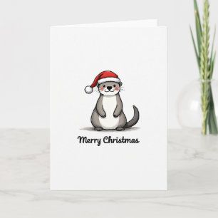 Cute Otter Santa Hat Winter Animal Merry Christmas Card