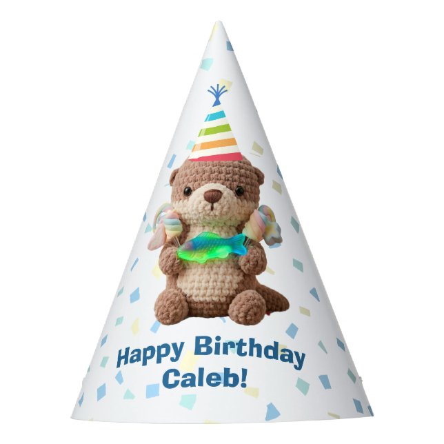Cute Otter Themed Personalized Birthday Party Hat (Front)