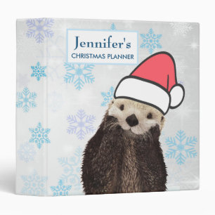 Cute Otter Wearing a Santa Hat Christmas Binder