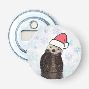 Cute Otter Wearing a Santa Hat Christmas Bottle Opener