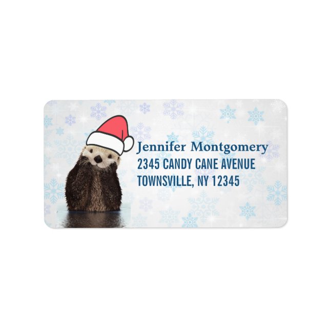 Cute Otter Wearing a Santa Hat Christmas Label (Front)