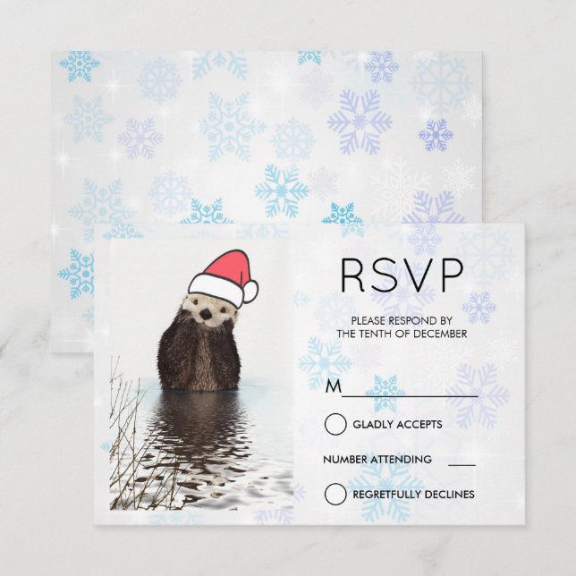 Cute Otter Wearing a Santa Hat Christmas RSVP Invitation (Front/Back)
