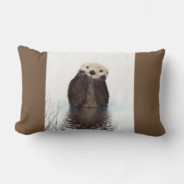 Cute Otter Wildlife Image Lumbar Pillow (Front)