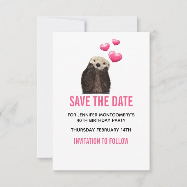 Cute Otter Wildlife with Valentines Hearts Save The Date (Front)